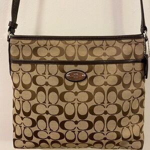 Coach Tan and Brown Signature Crossbody Bag